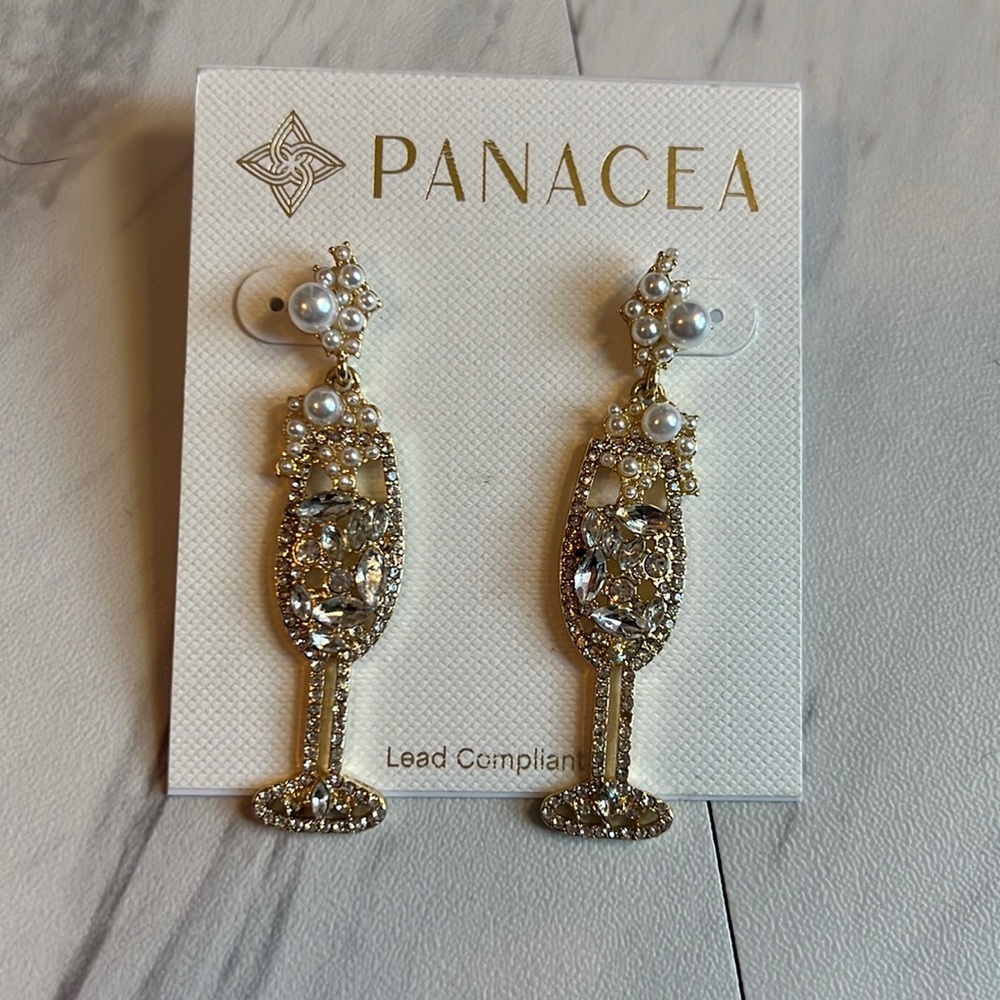 Champagne Flute rhinestone Pearl earrings